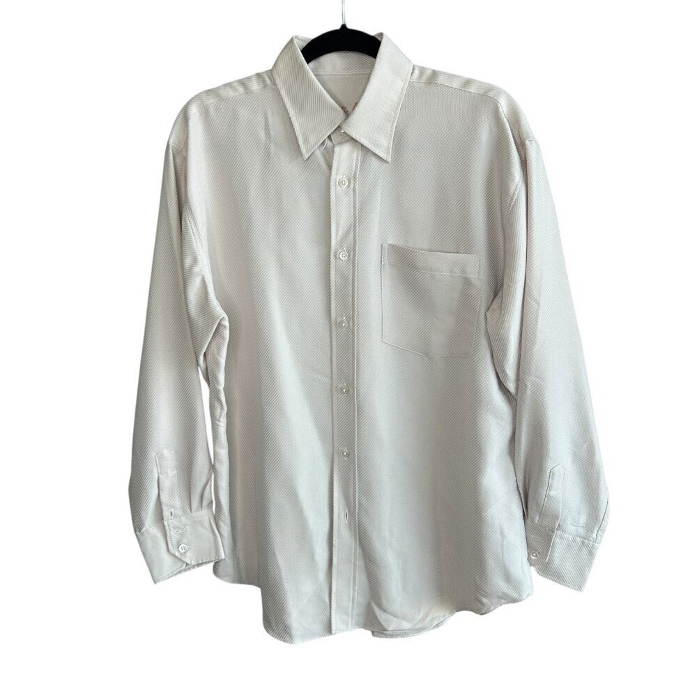 Bugatchi Uomo Vintage Beige Diagonal Tone on Tone Stripe Shirt Size M